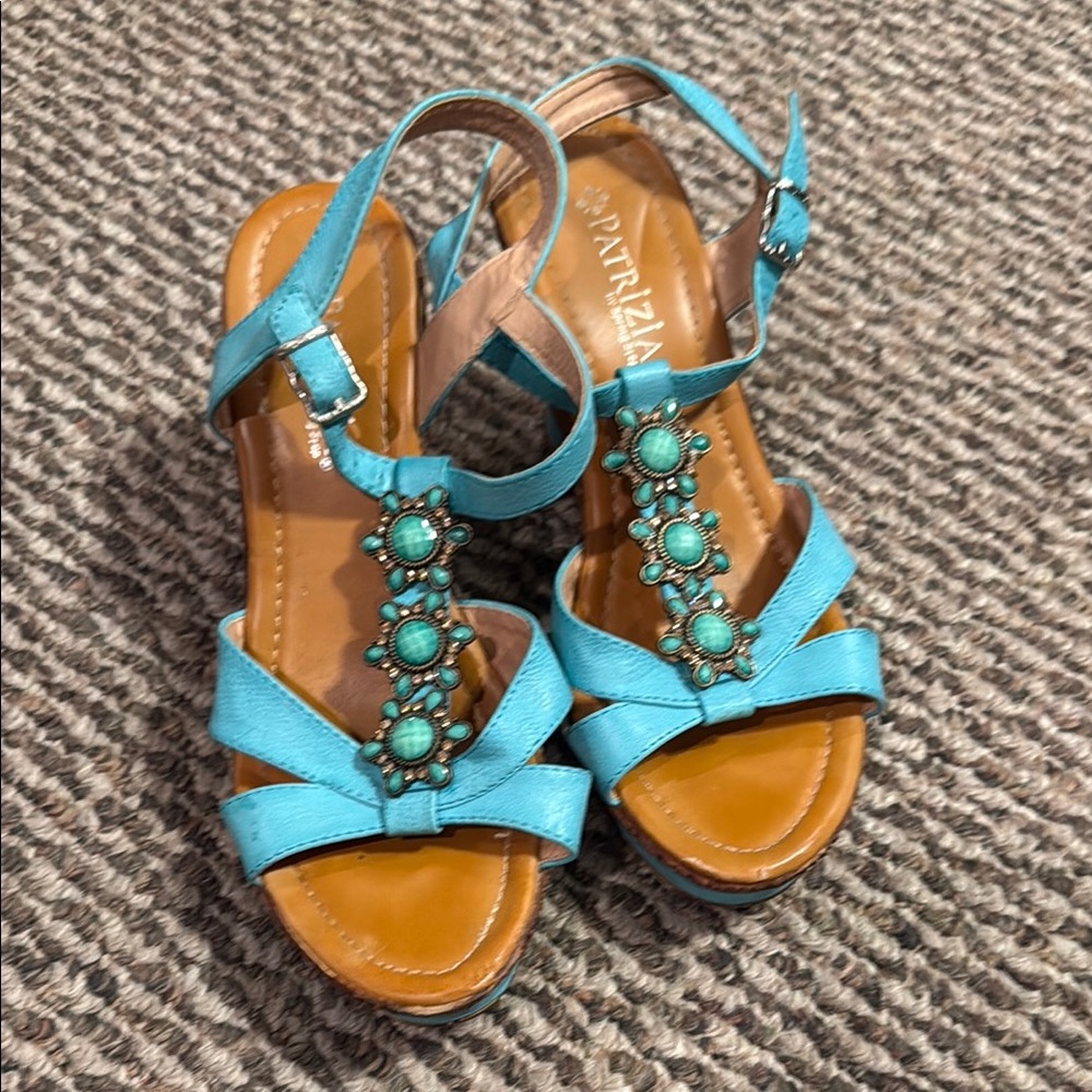 Blue Sandals with Straps and Embellishments wedge